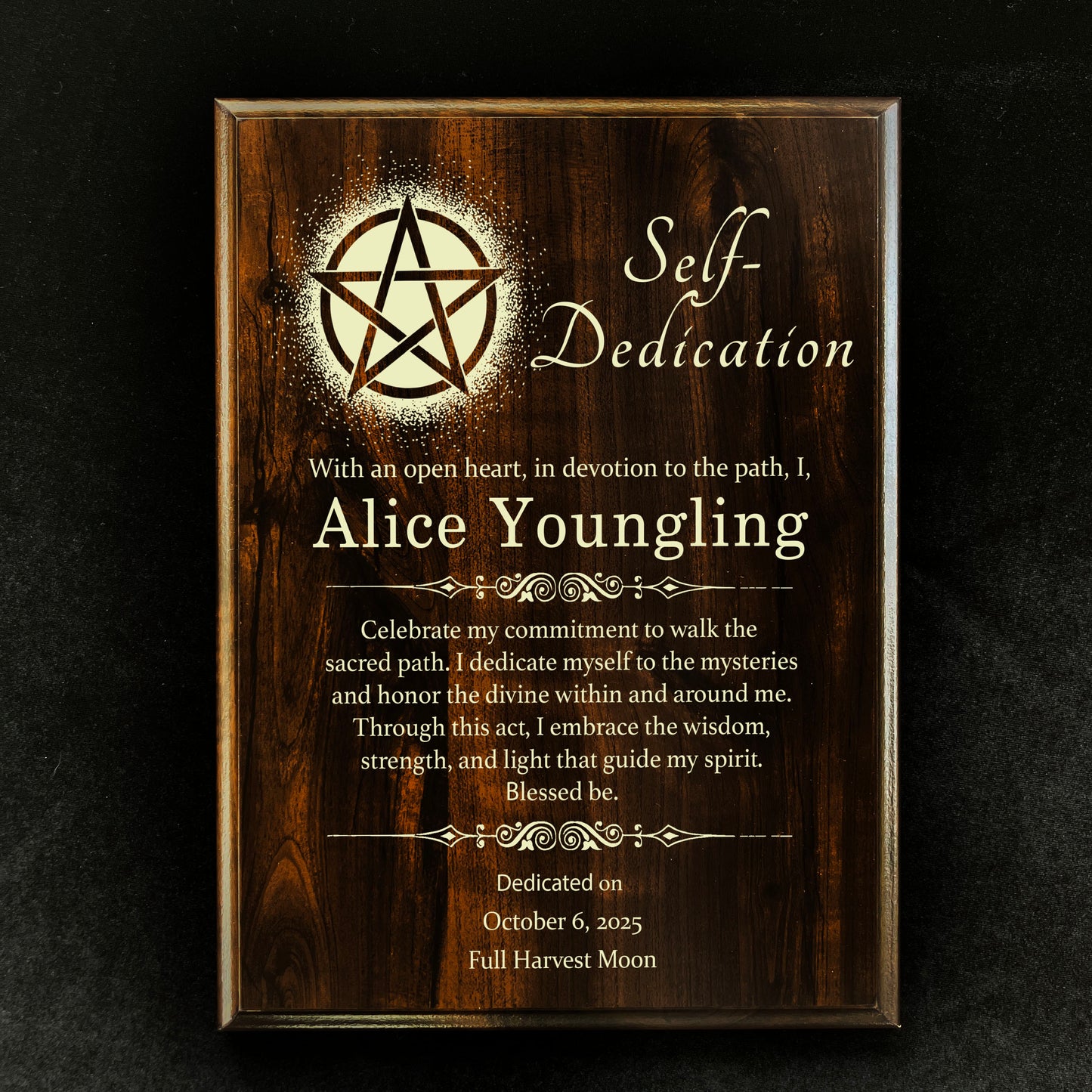 Custom Self-Dedication Plaque - Wiccan Witch Self-Initiation Gift