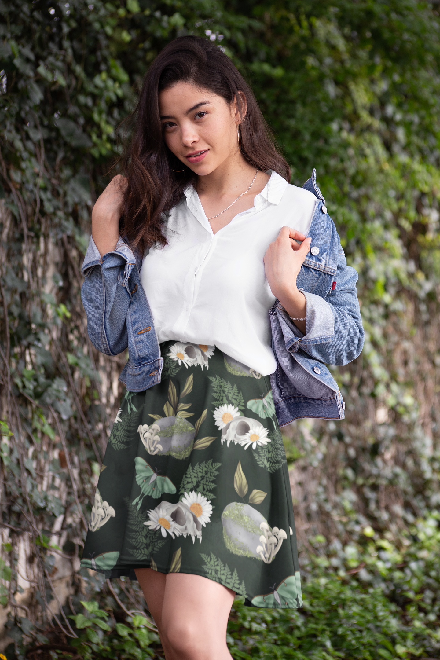 Skulls & Plants Green Witch | Witchy Skirt | Magical Skirt | Yellow & Orange