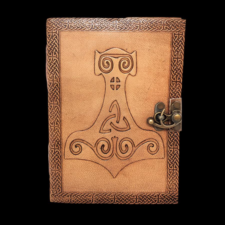 5x7" Thor's Hammer Grimoire | Book of Shadows | Small Leather Journal with Latch