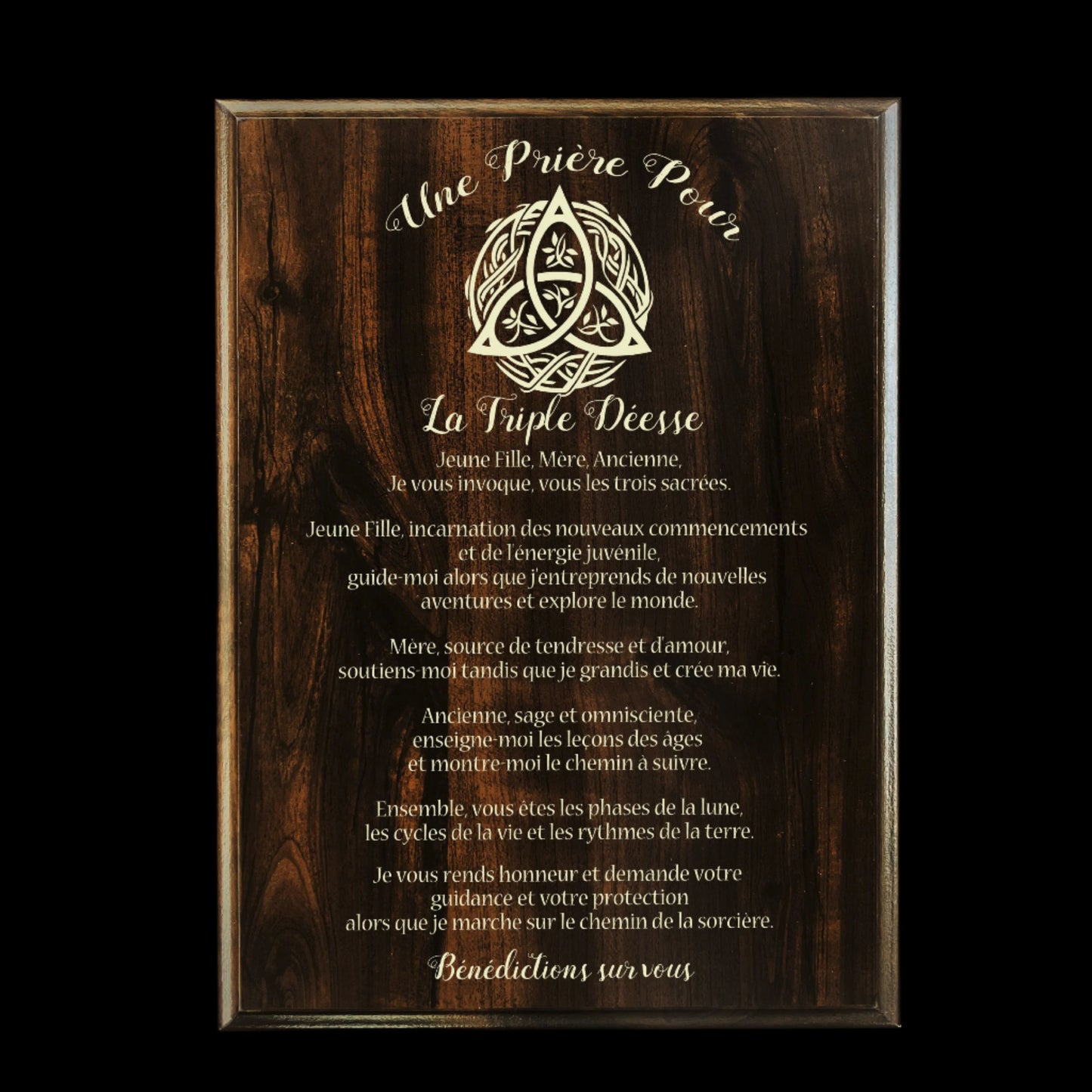 Triple Goddess Wiccan Prayer Plaque | Triquetra Moon Design