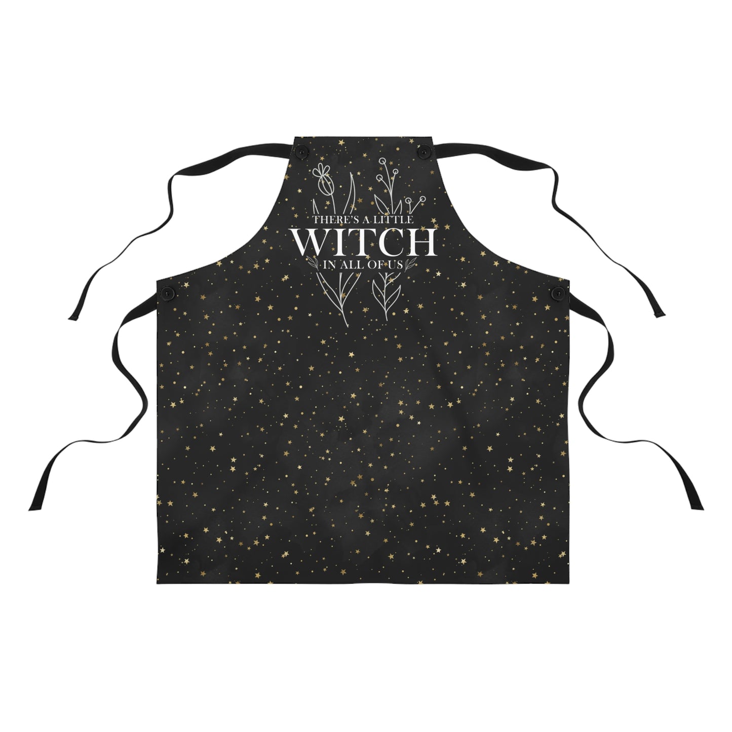 Kitchen Witch Apron - There's a little WITCH in all of us - Black stars background -  One Size - witchy gift, wiccan gift, goth, gothic