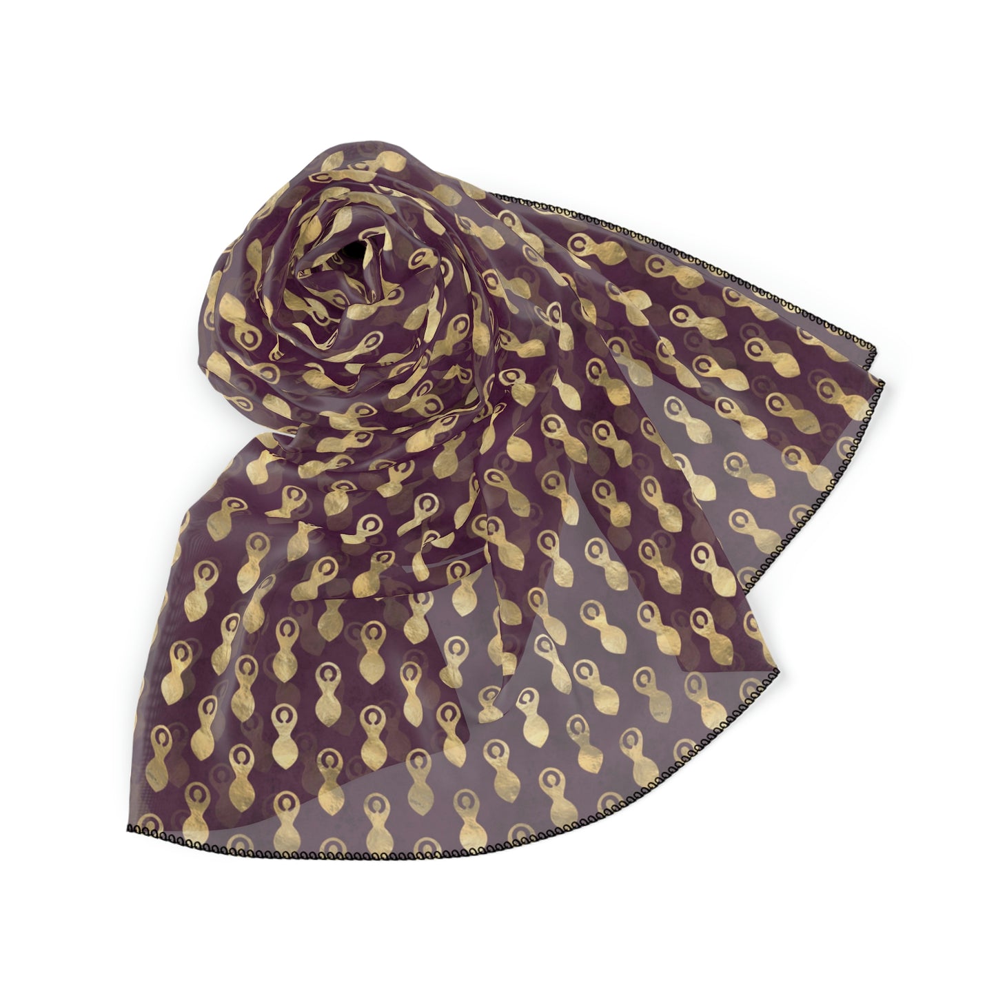 Witches Veil - Merlot and Gold Goddess Figure Print Veil / Head Scarf - Witchy scarf perfect for veiling or fashion - Sheer, lightweight chiffon