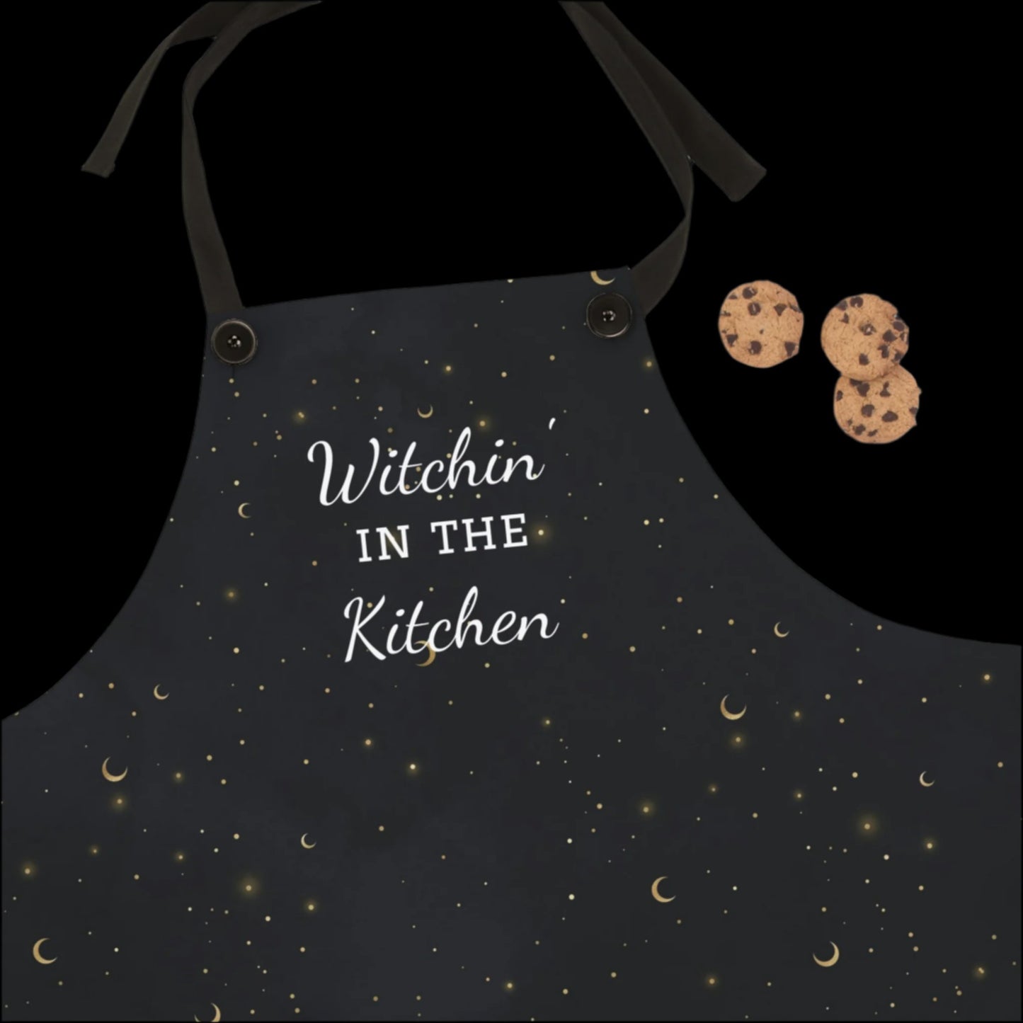Kitchen Witch Apron - Featuring starry night background and "witchin in the kitchen" text - One Size - witchy gift, wiccan gift