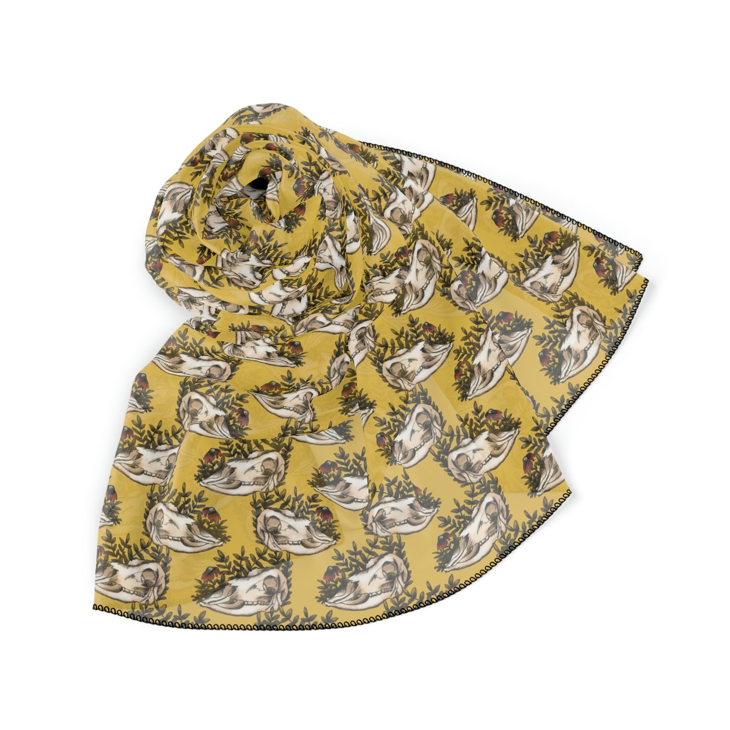 Witches Veil - Cow Skull & Flowers Veil / Head Scarf - Witchy scarf perfect for veiling or fashion - Witch's veil, Pagan veil head covering witch goth