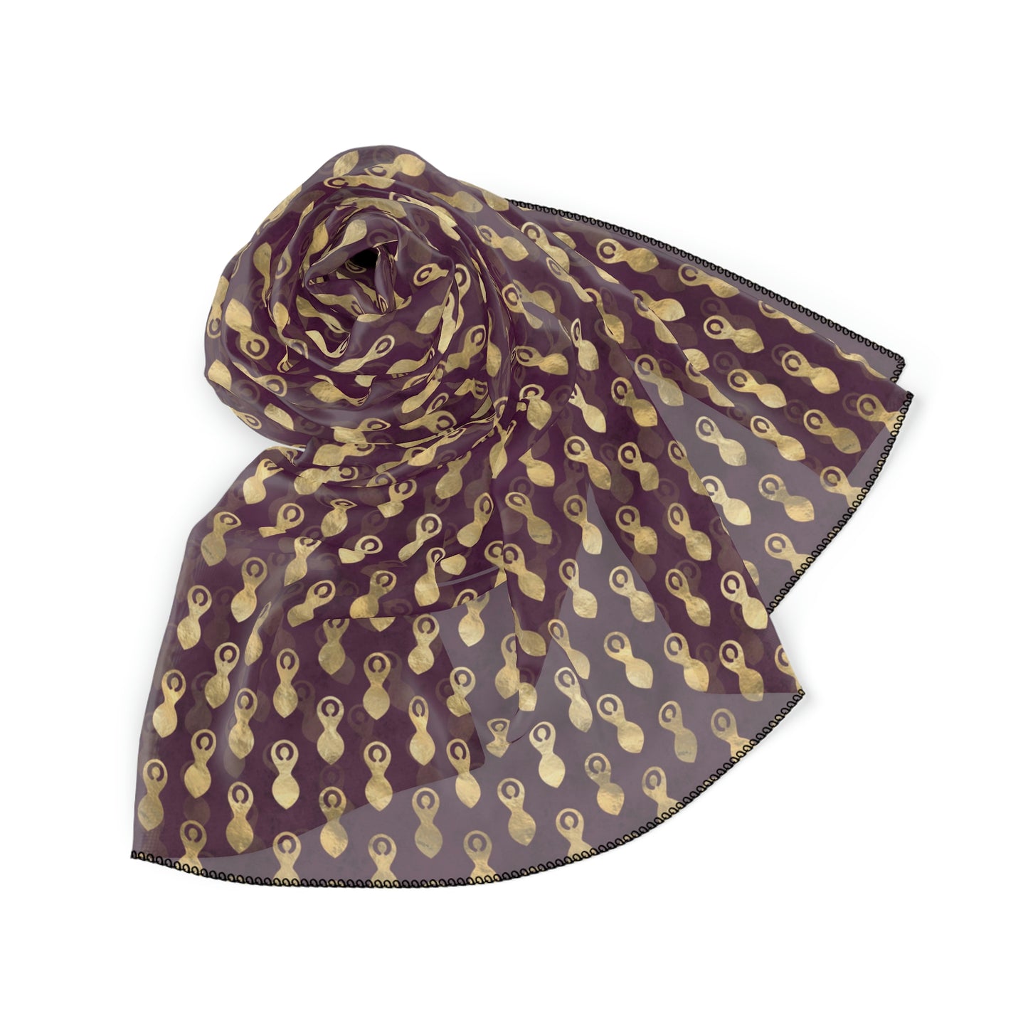 Witches Veil - Merlot and Gold Goddess Figure Print Veil / Head Scarf - Witchy scarf perfect for veiling or fashion - Sheer, lightweight chiffon