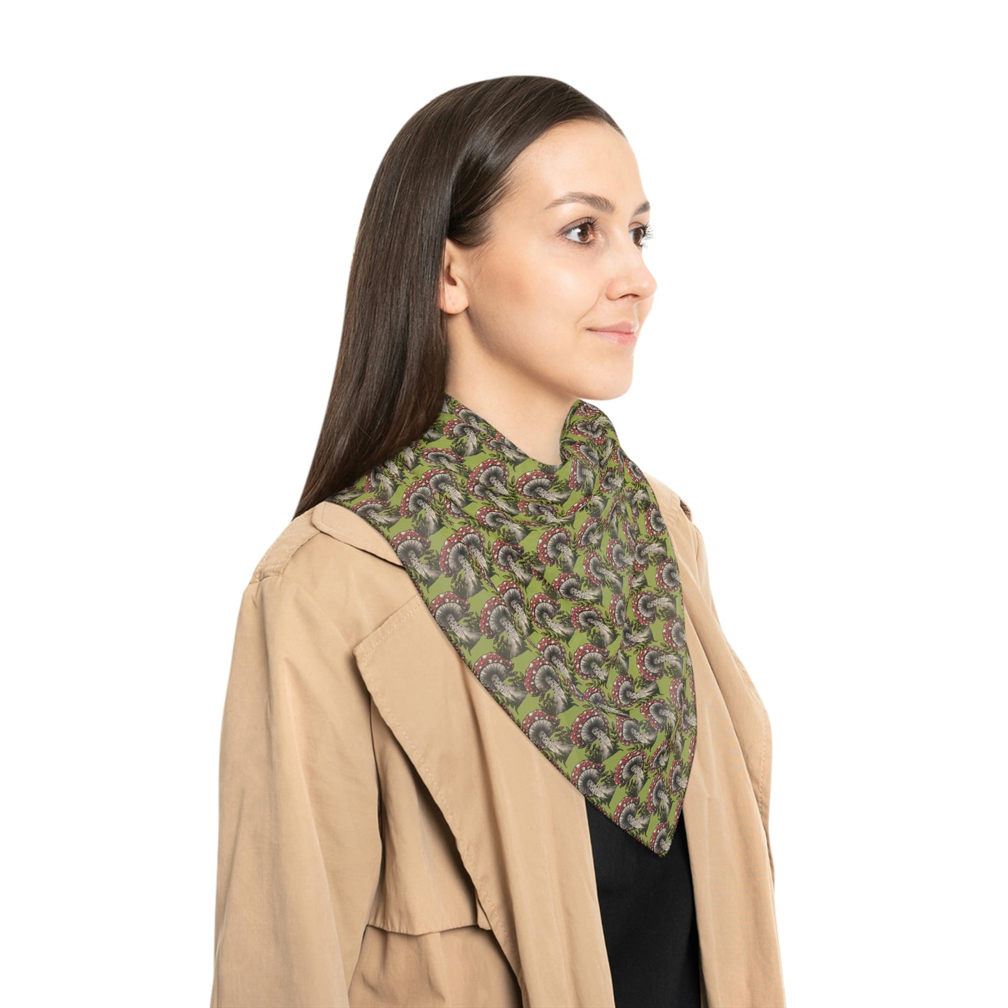Witches Veil - Green & Red Mushroom Print Veil / Head Scarf - Witchy scarf perfect for veiling or fashion - Sheer, lightweight chiffon