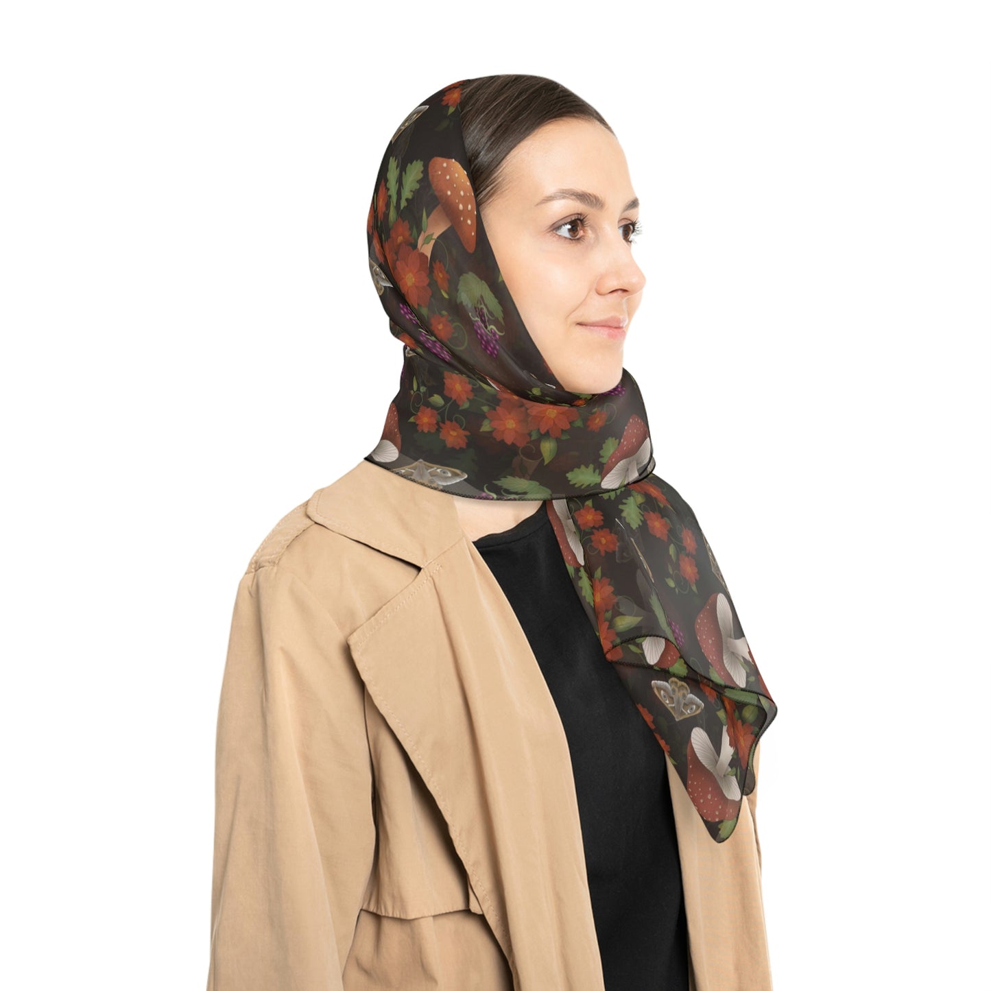 Witches Veil - Large Mushroom Print Veil / Head Scarf - Witchy scarf perfect for veiling or fashion - Sheer, lightweight chiffon