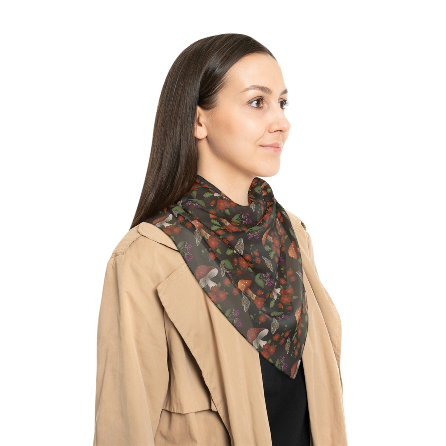 Witches Veil - Large Mushroom Print Veil / Head Scarf - Witchy scarf perfect for veiling or fashion - Sheer, lightweight chiffon