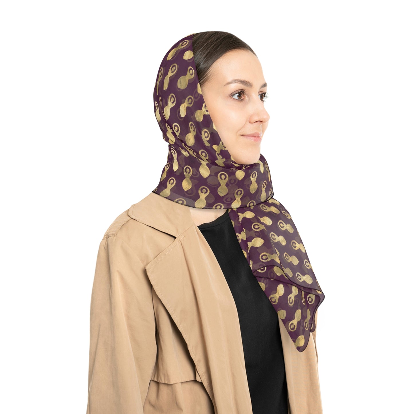 Witches Veil - Merlot and Gold Goddess Figure Print Veil / Head Scarf - Witchy scarf perfect for veiling or fashion - Sheer, lightweight chiffon