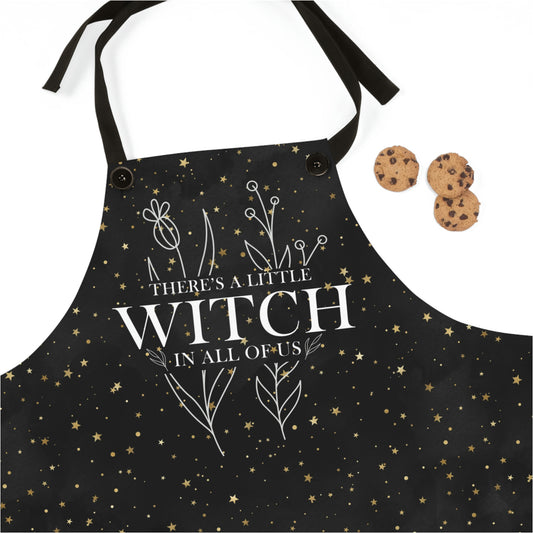 Kitchen Witch Apron - There's a little WITCH in all of us - Black stars background -  One Size - witchy gift, wiccan gift, goth, gothic