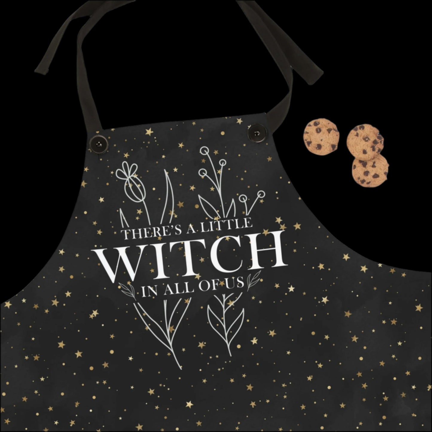 Kitchen Witch Apron - There's a little WITCH in all of us - Black stars background - One Size - witchy gift, wiccan gift, goth, gothic