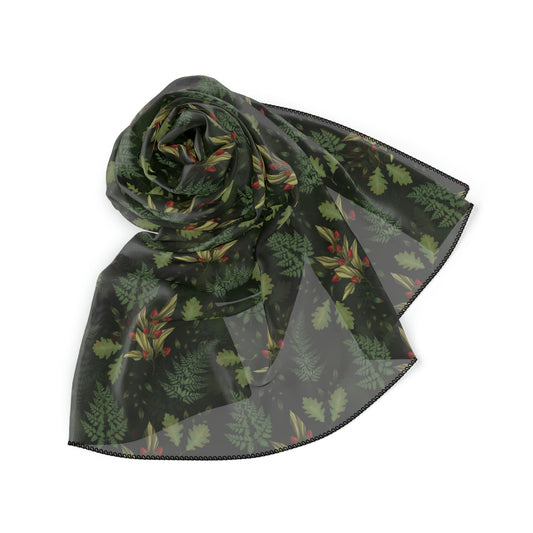 Witches Veil - Green witch Head scarf with ferns, botanicals and leaves Print Veil / Head Scarf - Witchy scarf perfect for veiling or fashion - Sheer, lightweight chiffon