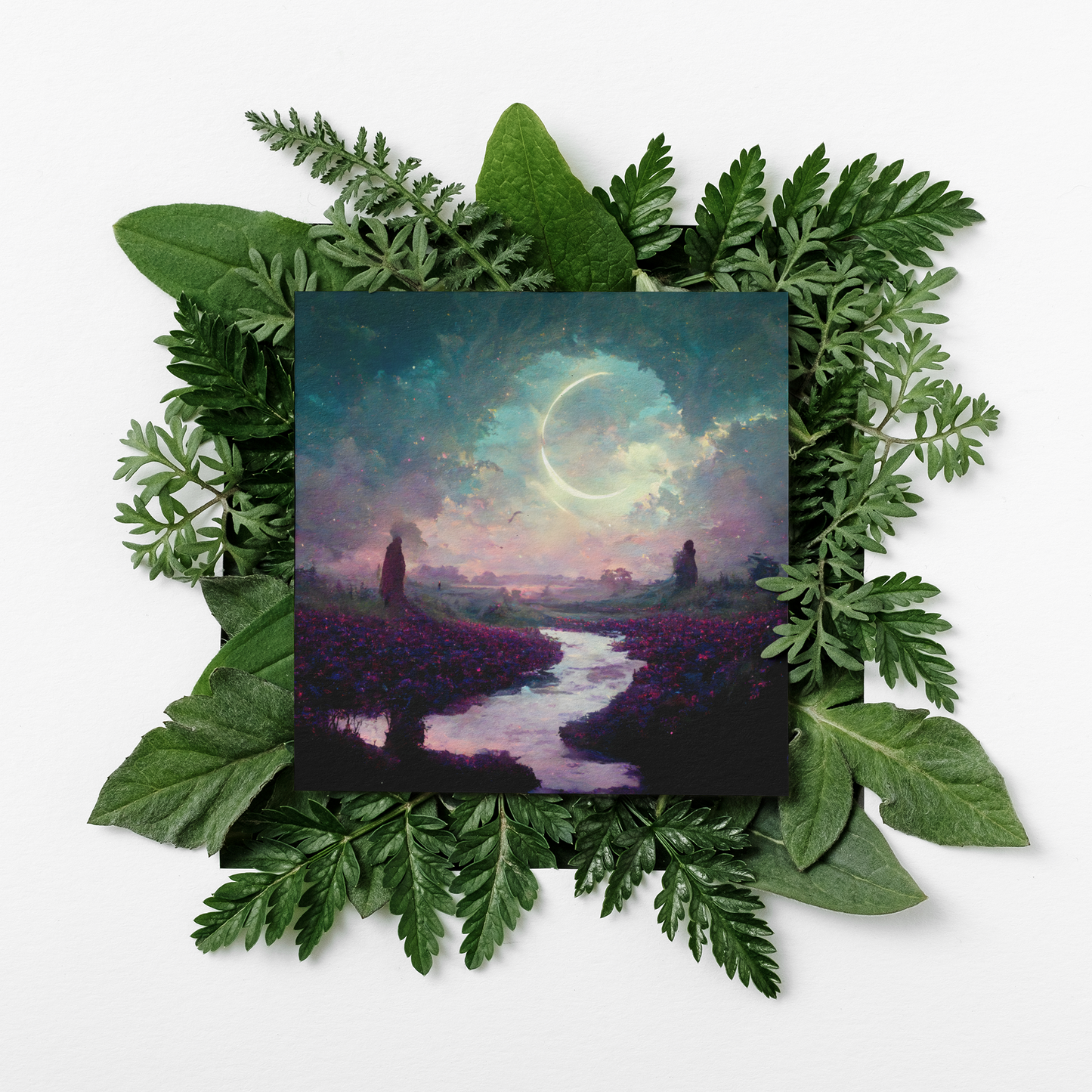 Ostara Altar Art - Dawn of Ostara - River with Crescent Moon