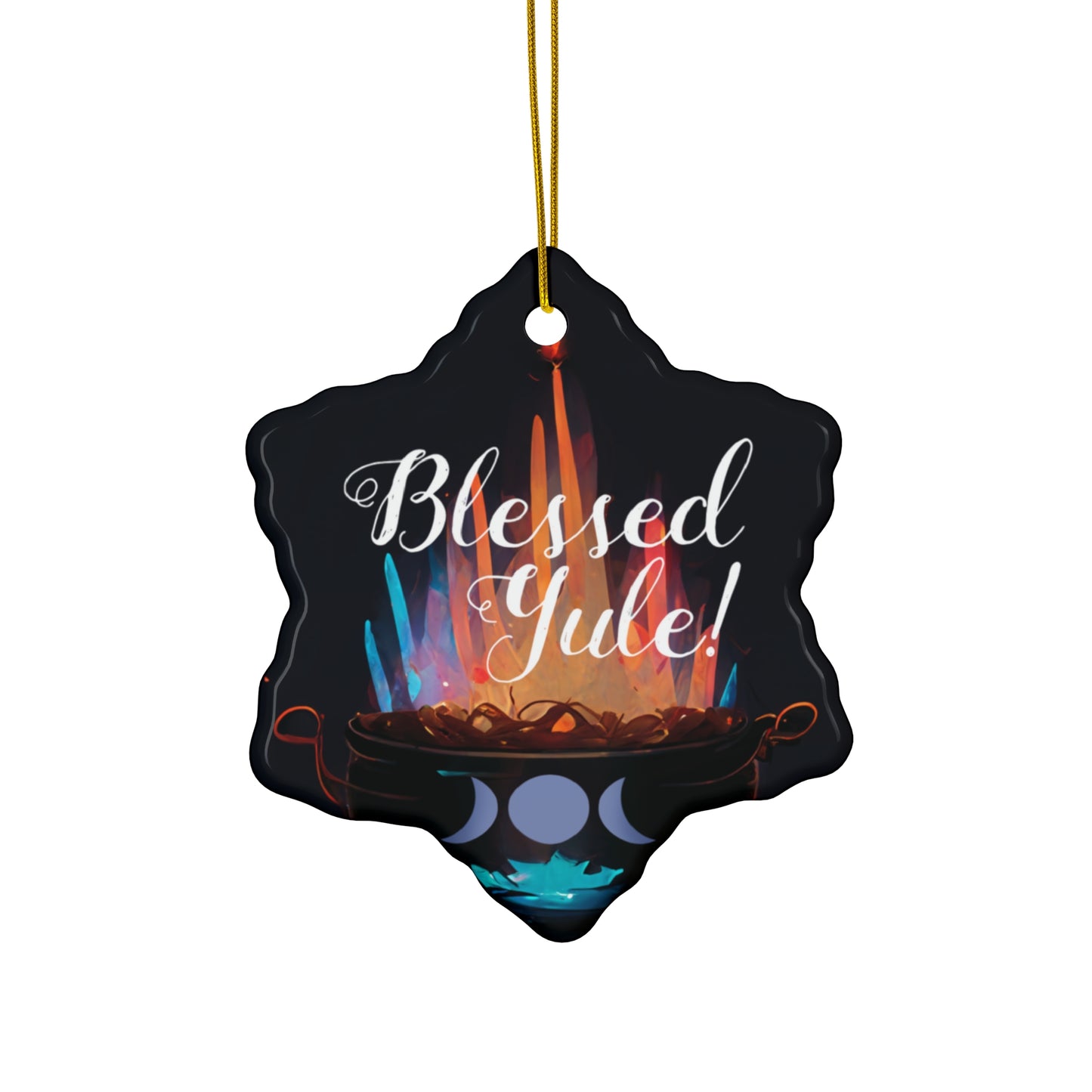 Blessed Yule Goddess Cauldron Ornament | Ceramic Winter Solstice Decoration
