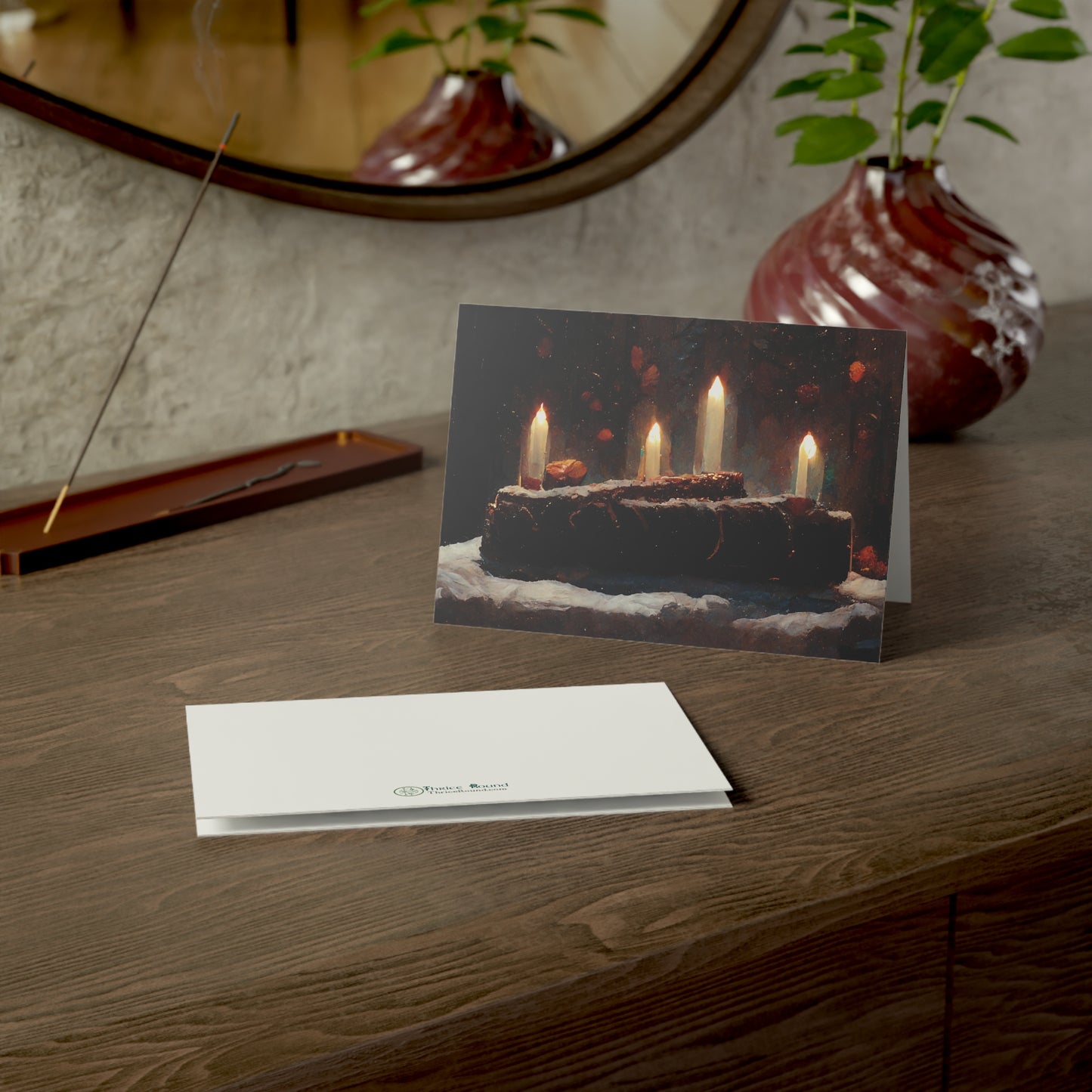 Yule Log with Candles Yule Card | Pagan Winter Solstice Cards (1, 10, 30, 50 pcs)