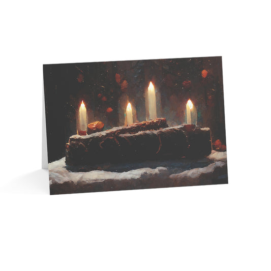 Yule Log with Candles Yule Card | Pagan Winter Solstice Cards (1, 10, 30, 50 pcs)