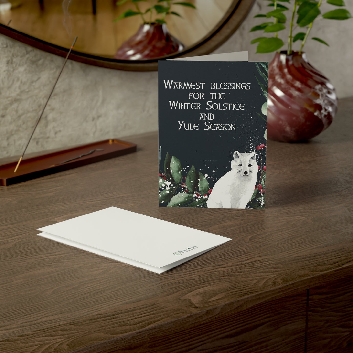 Yule Greeting Card Arctic Fox | Blank Inside | Witchy Pagan Yule Greeting Cards (1, 10, 30 and 50 pcs)