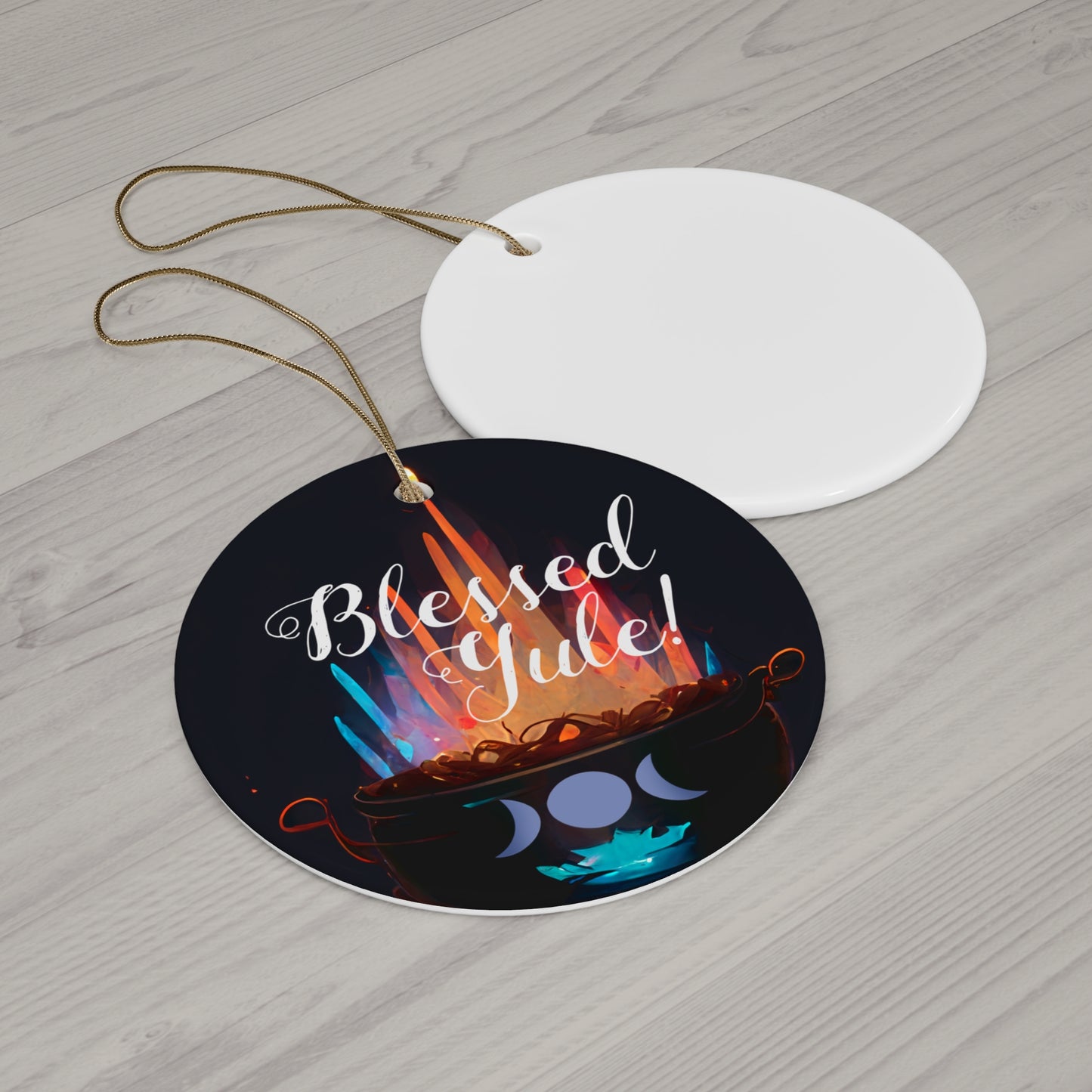 Blessed Yule Goddess Cauldron Ornament | Ceramic Winter Solstice Decoration