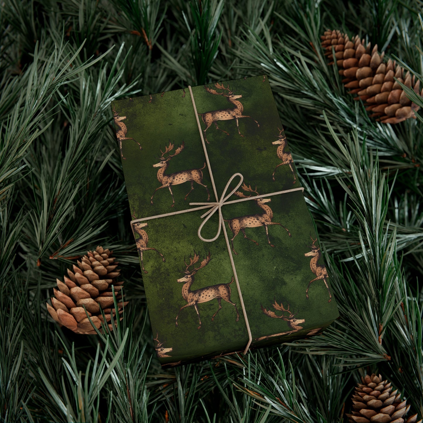 Yule Wrapping Paper - Witchy Gift Wrap - Yule Deer on Green Paper Great for witchy gifts, goth Christmas