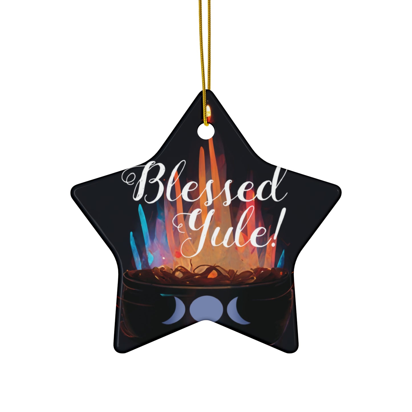 Blessed Yule Goddess Cauldron Ornament | Ceramic Winter Solstice Decoration