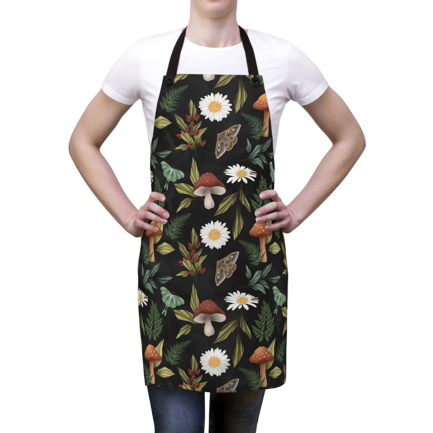Kitchen Witch Apron - Featuring moths, mushrooms, botanicals, flowers & plants -  One Size - witchy gift, pagan gift, wiccan gift