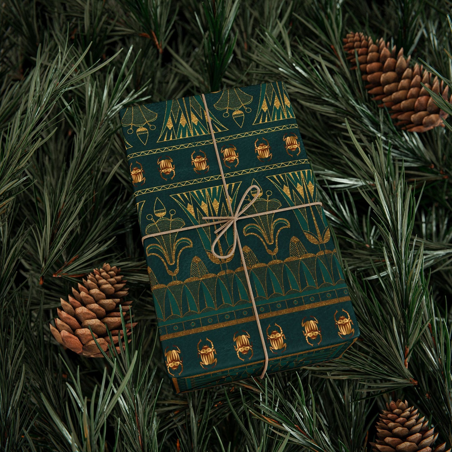 Green & Gold Egyptian Scarabs | Witchy Wrapping Paper | Boutique Gift Wrap