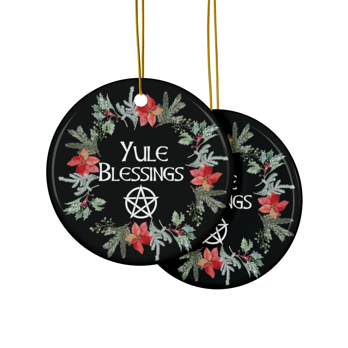 Yule Blessings Wreath Ornament | Circle, Star, Heart, Snowflake Shapes
