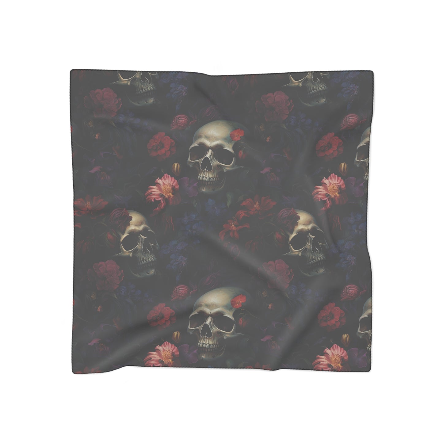 Large Skulls & Roses Gothic Witches Veil | Witchy Pagan Scarf