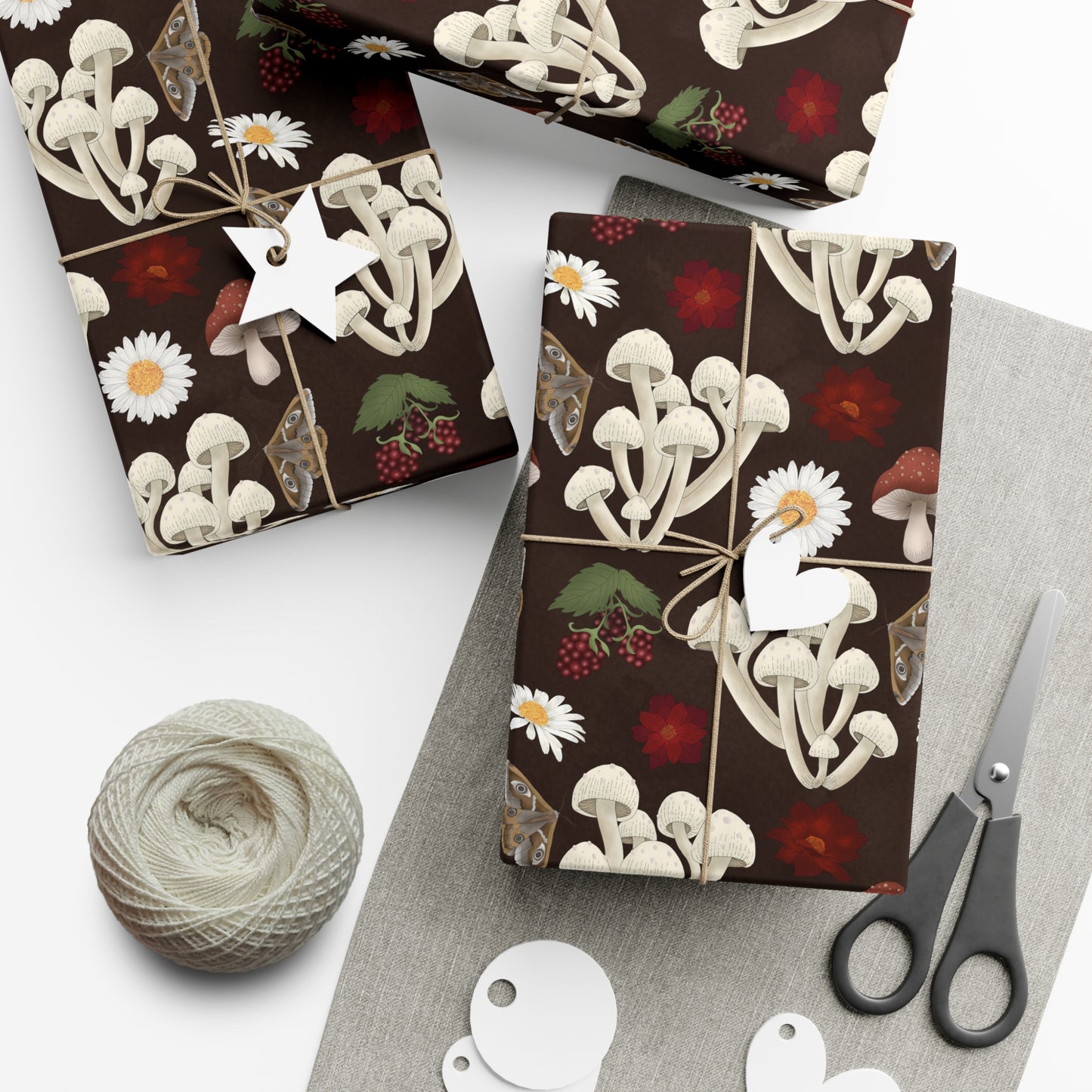 Cottage Witch Hearth Witch with Mushrooms | Witchy Wrapping Paper | Boutique Gift Wrap