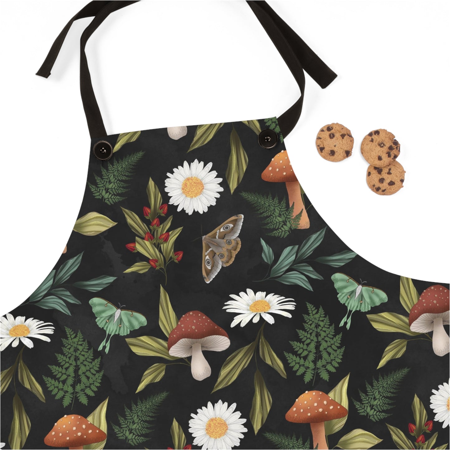 Kitchen Witch Apron - Featuring moths, mushrooms, botanicals, flowers & plants -  One Size - witchy gift, pagan gift, wiccan gift