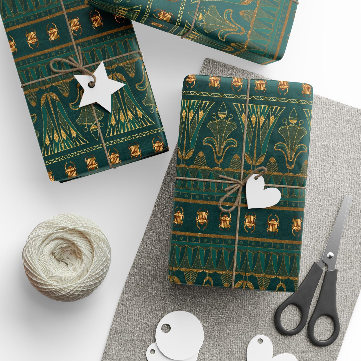 Green & Gold Egyptian Scarabs | Witchy Wrapping Paper | Boutique Gift Wrap