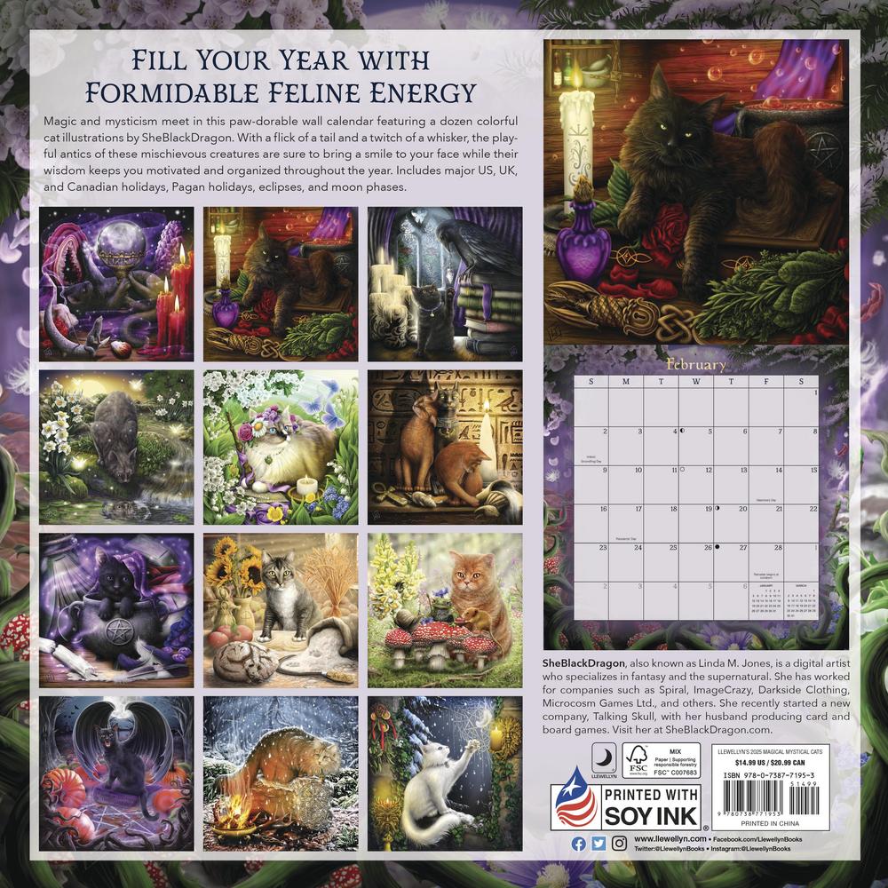 Llewellyn's 2025 Magical Mystical Cats Calendar Thrice Round Thrice