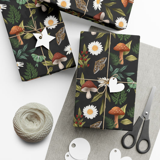 Cottage Core Witchy Moths & Mushrooms | Witchy Wrapping Paper | Boutique Gift Wrap