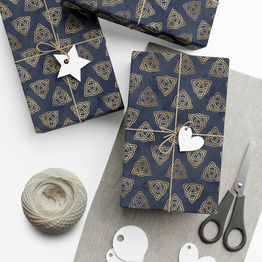 Gold & Blue Triquetra | Witchy Wrapping Paper | Boutique Gift Wrap