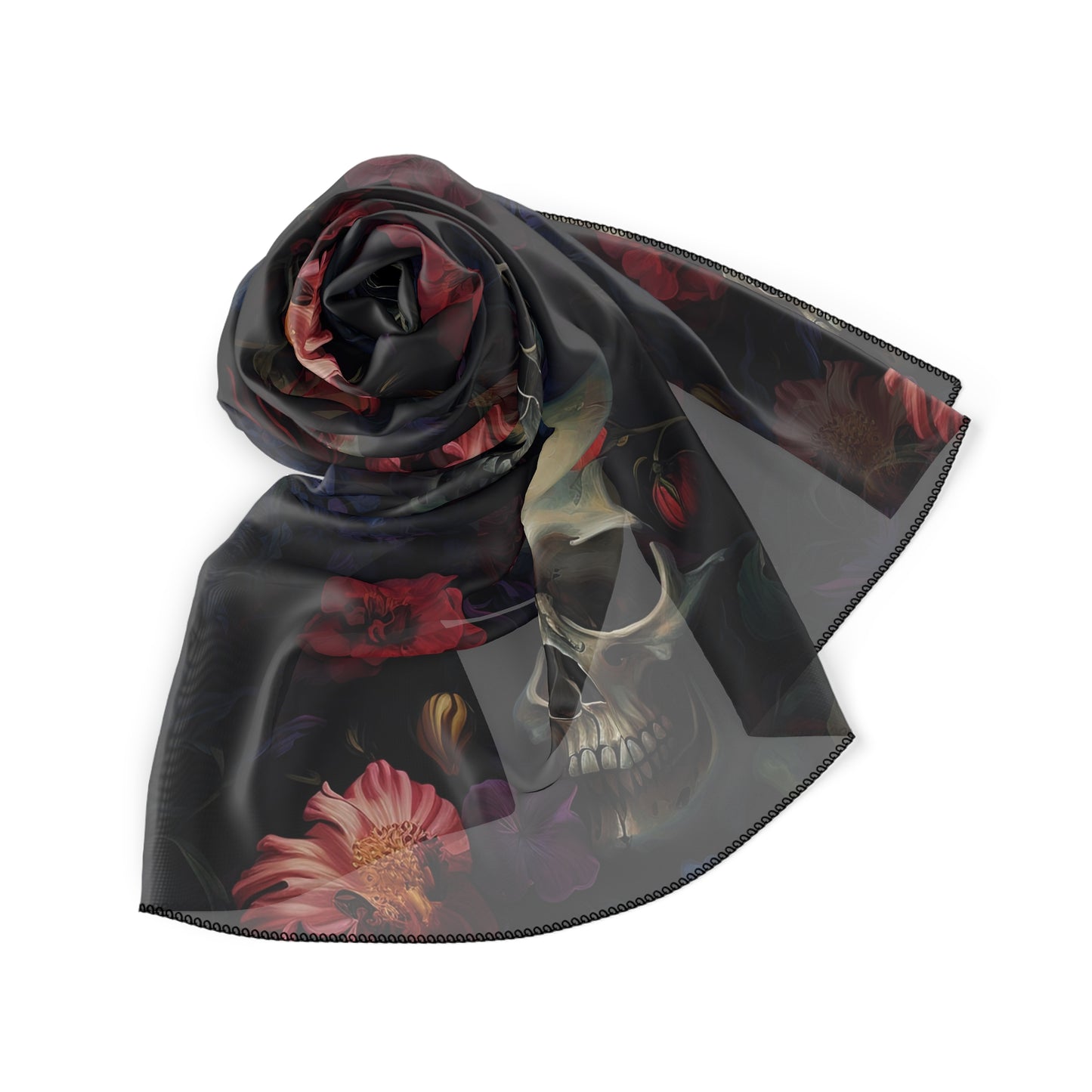 Large Skulls & Roses Gothic Witches Veil | Witchy Pagan Scarf