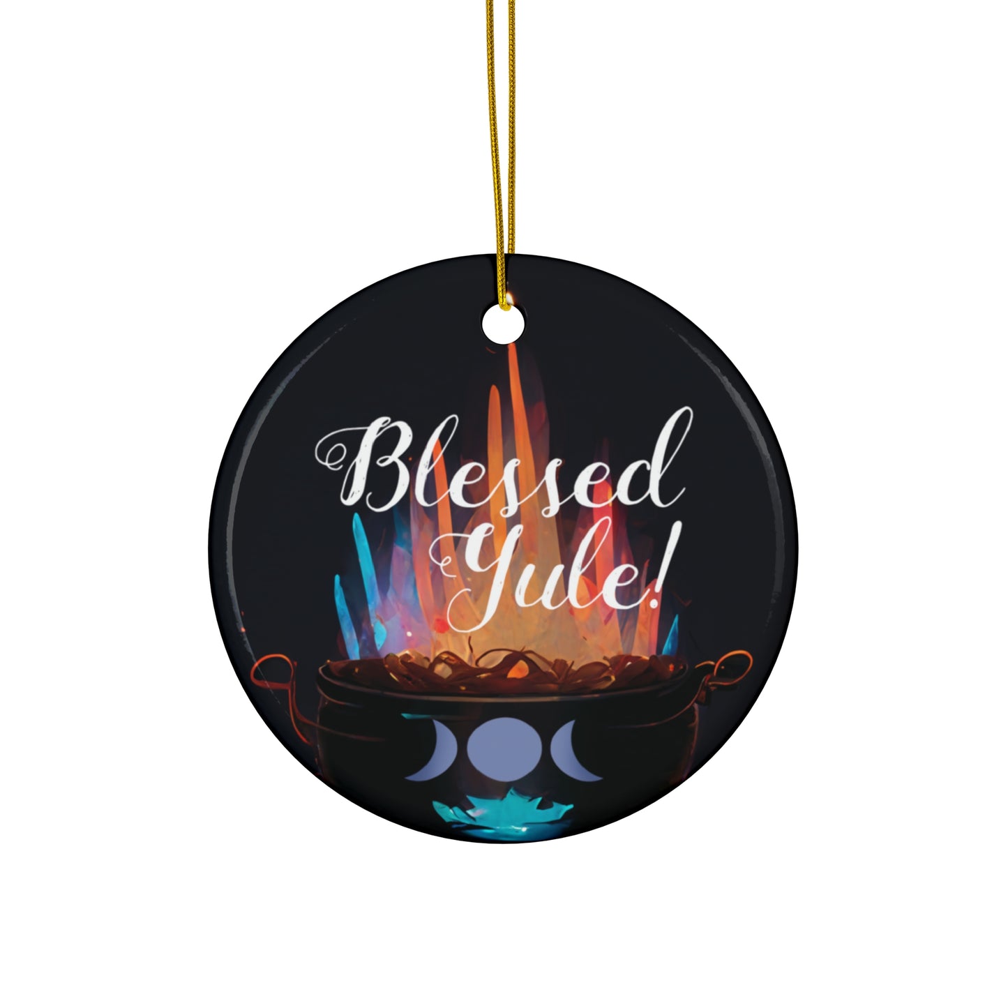 Blessed Yule Goddess Cauldron Ornament | Ceramic Winter Solstice Decoration