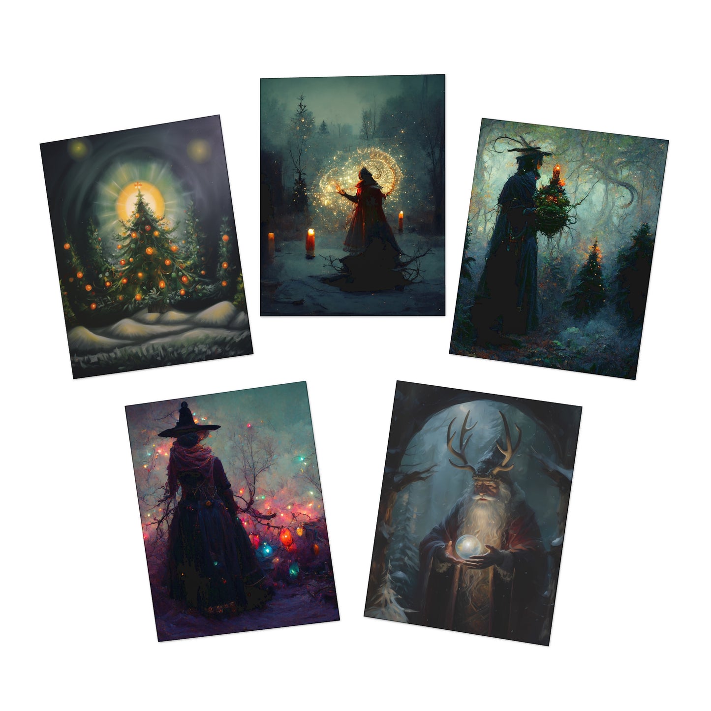 Yule Greeting Cards - 5 PACK - Set of Five Winter Solstice Greeting Cards for Pagans, Witches, Wiccans - Witchy Yule Cards Pagan Christmas