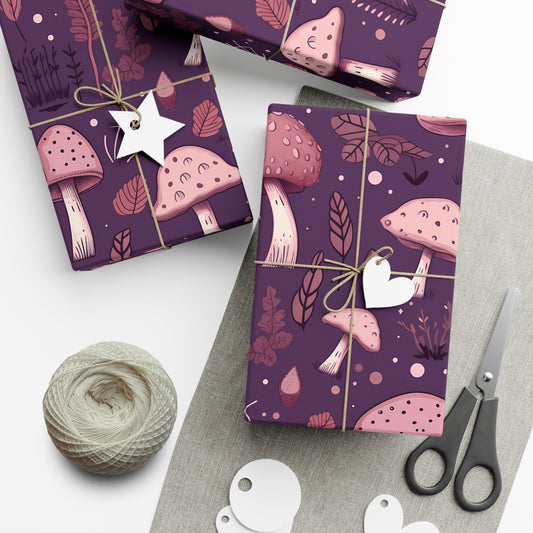 Purple & Pink Mushrooms | Witchy Wrapping Paper | Boutique Gift Wrap