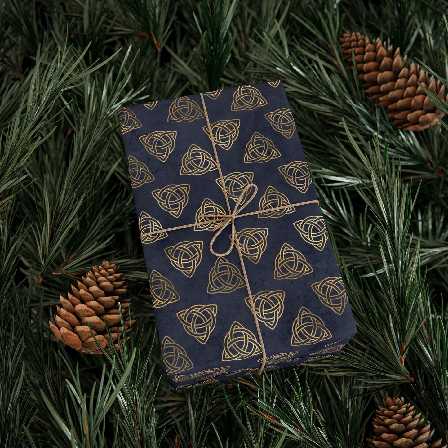 Gold & Blue Triquetra | Witchy Wrapping Paper | Boutique Gift Wrap