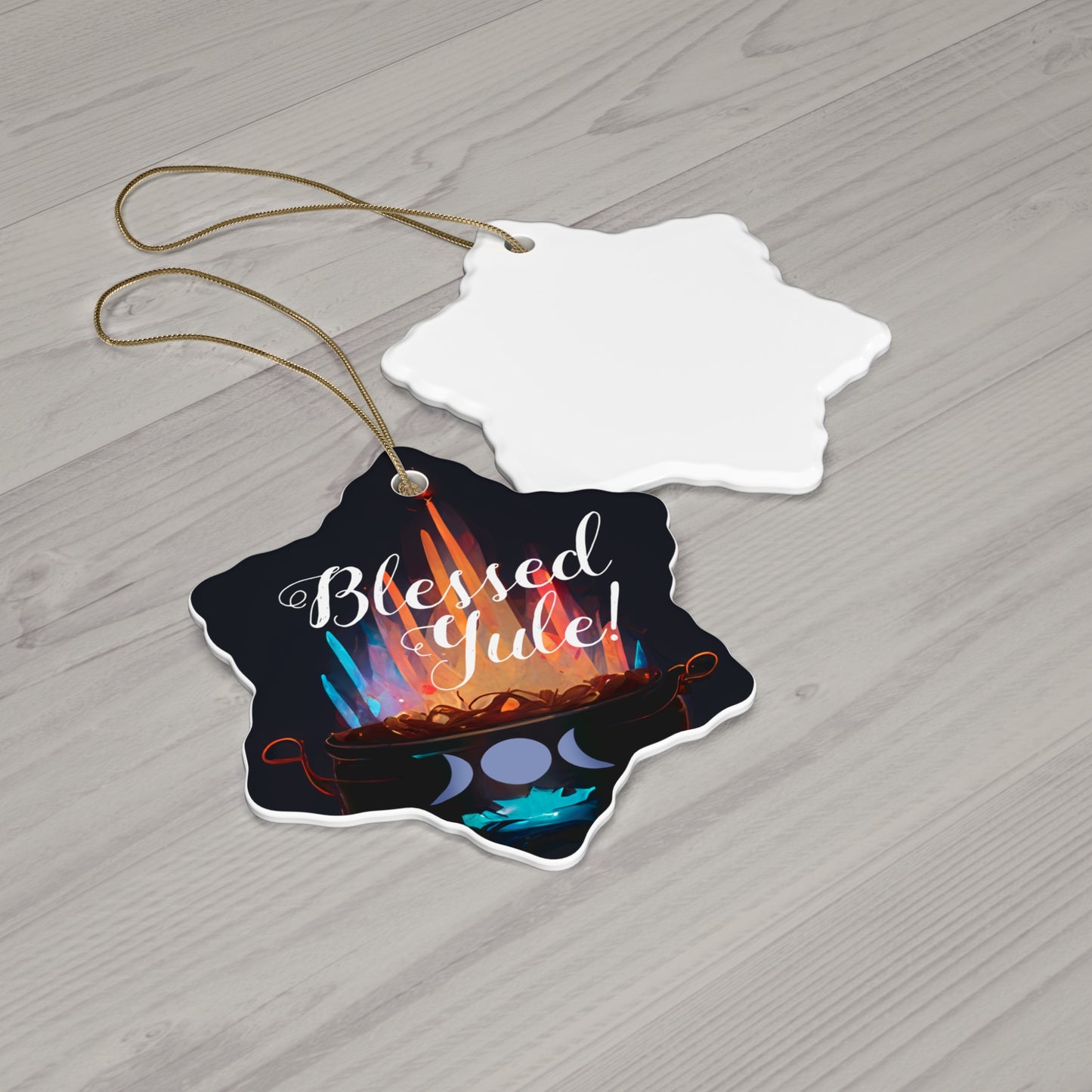 Blessed Yule Goddess Cauldron Ornament | Ceramic Winter Solstice Decoration