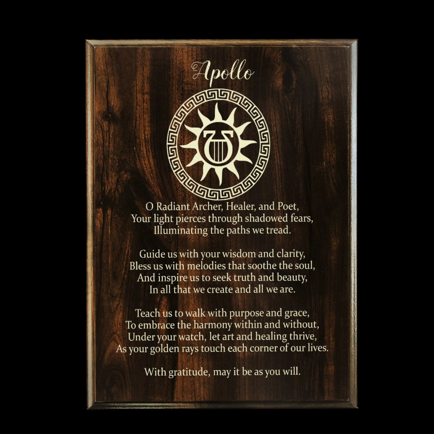 Apollo Prayer Pagan Wall Plaque