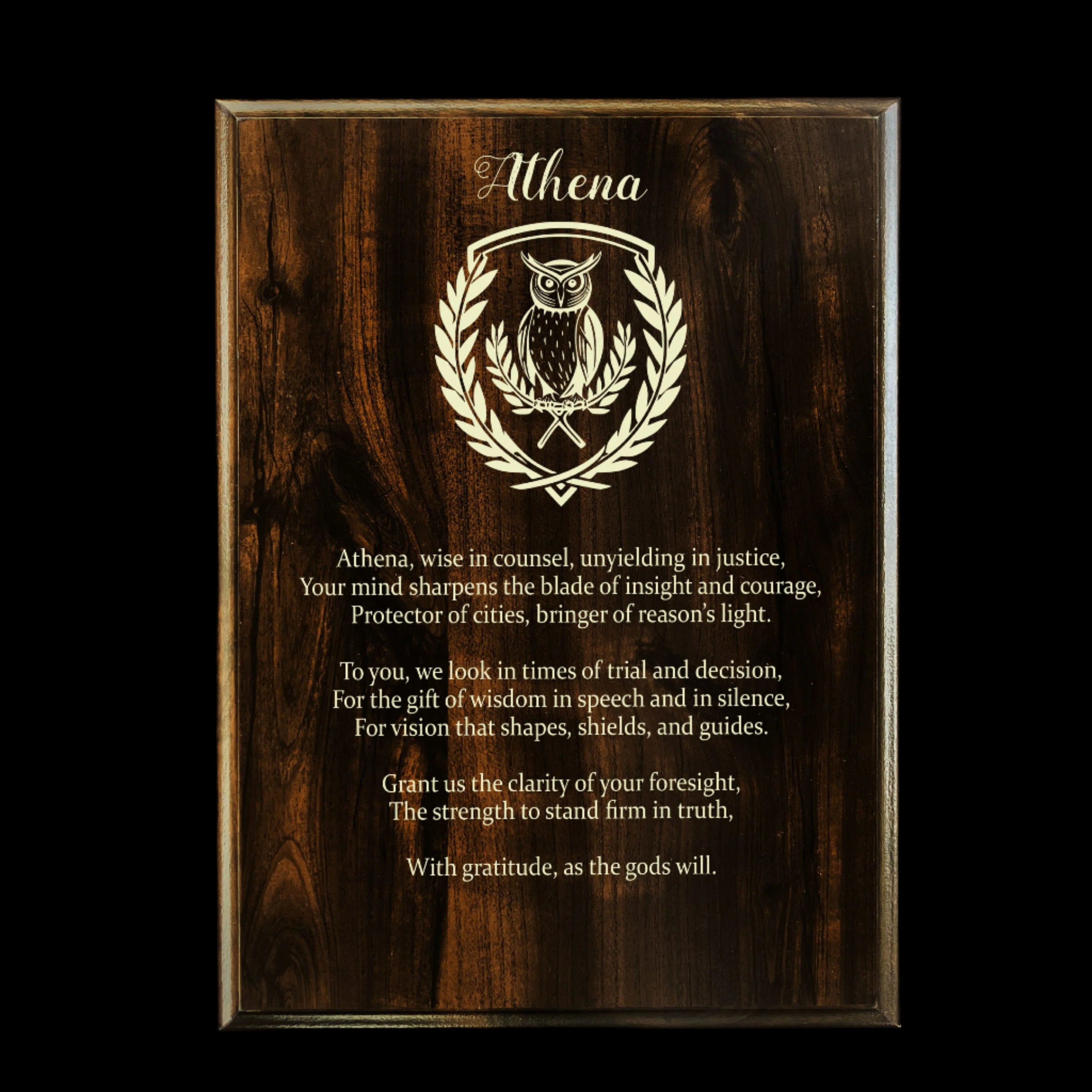 Athena Prayer Pagan Wall Plaque | Thrice Round Witch Shop