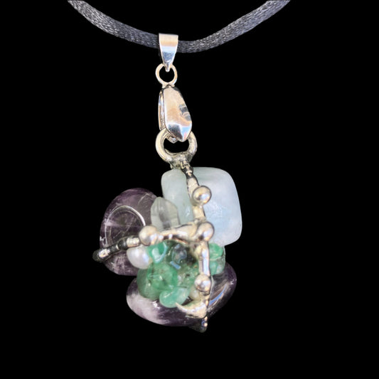 Crystal Amulet | LAW OF ATTRACTION |  Aquamarine, Emerald, Amethyst, Pearl