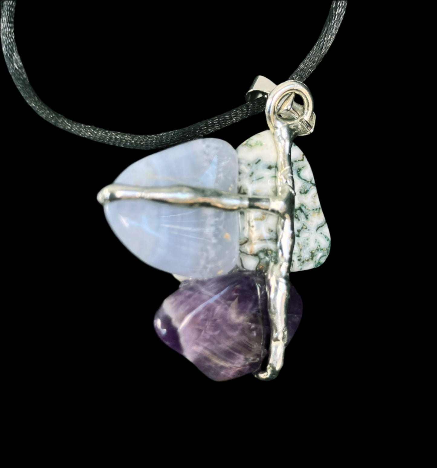 Crystal Amulet | INNER PEACE |  Tree Agate, Blue Lace Agate, Chalcedony, Amethyst