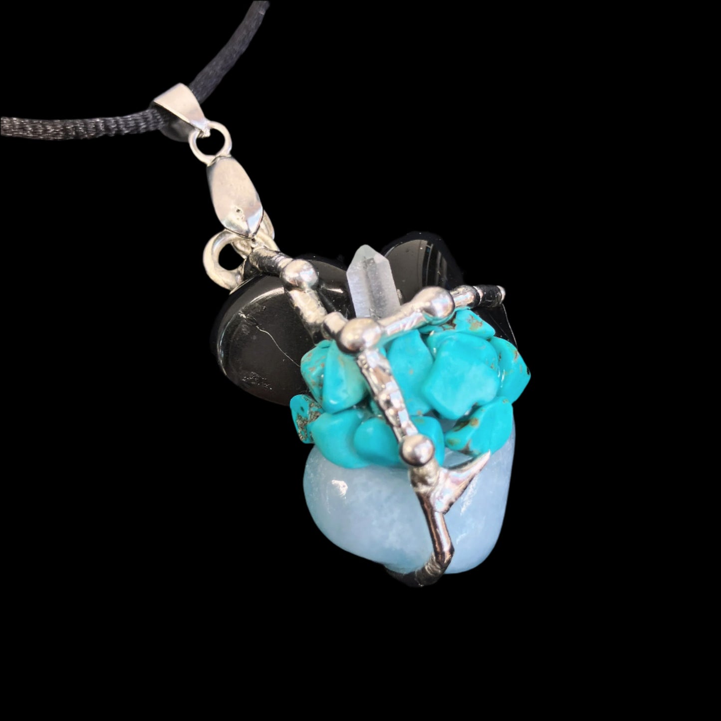 Crystal Amulet | SAFE TRAVELS |  Turquoise, Aquamarine, Black Tourmaline Crystals