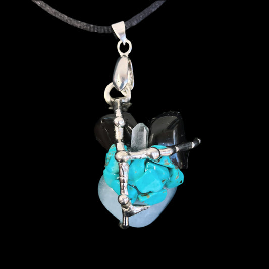 Crystal Amulet | SAFE TRAVELS |  Turquoise, Aquamarine, Black Tourmaline Crystals