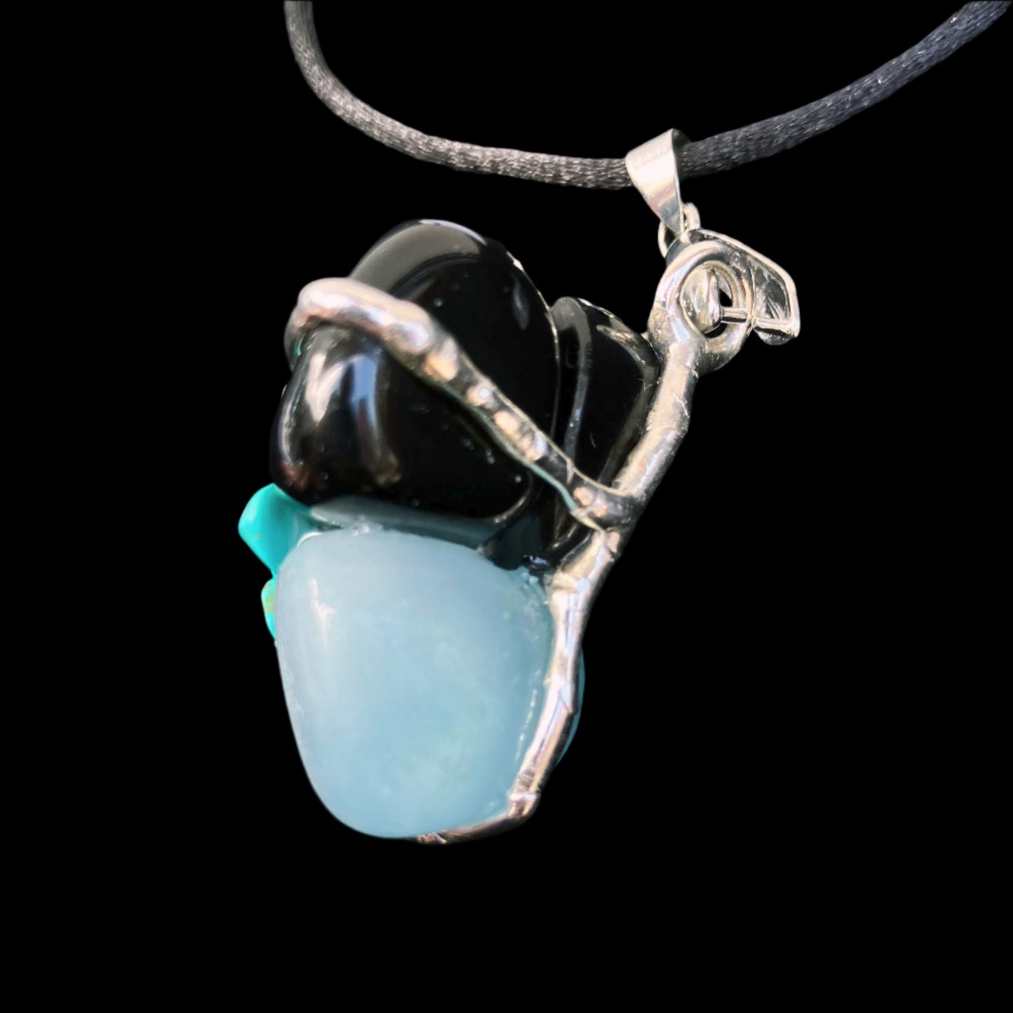 Crystal Amulet | SAFE TRAVELS |  Turquoise, Aquamarine, Black Tourmaline Crystals