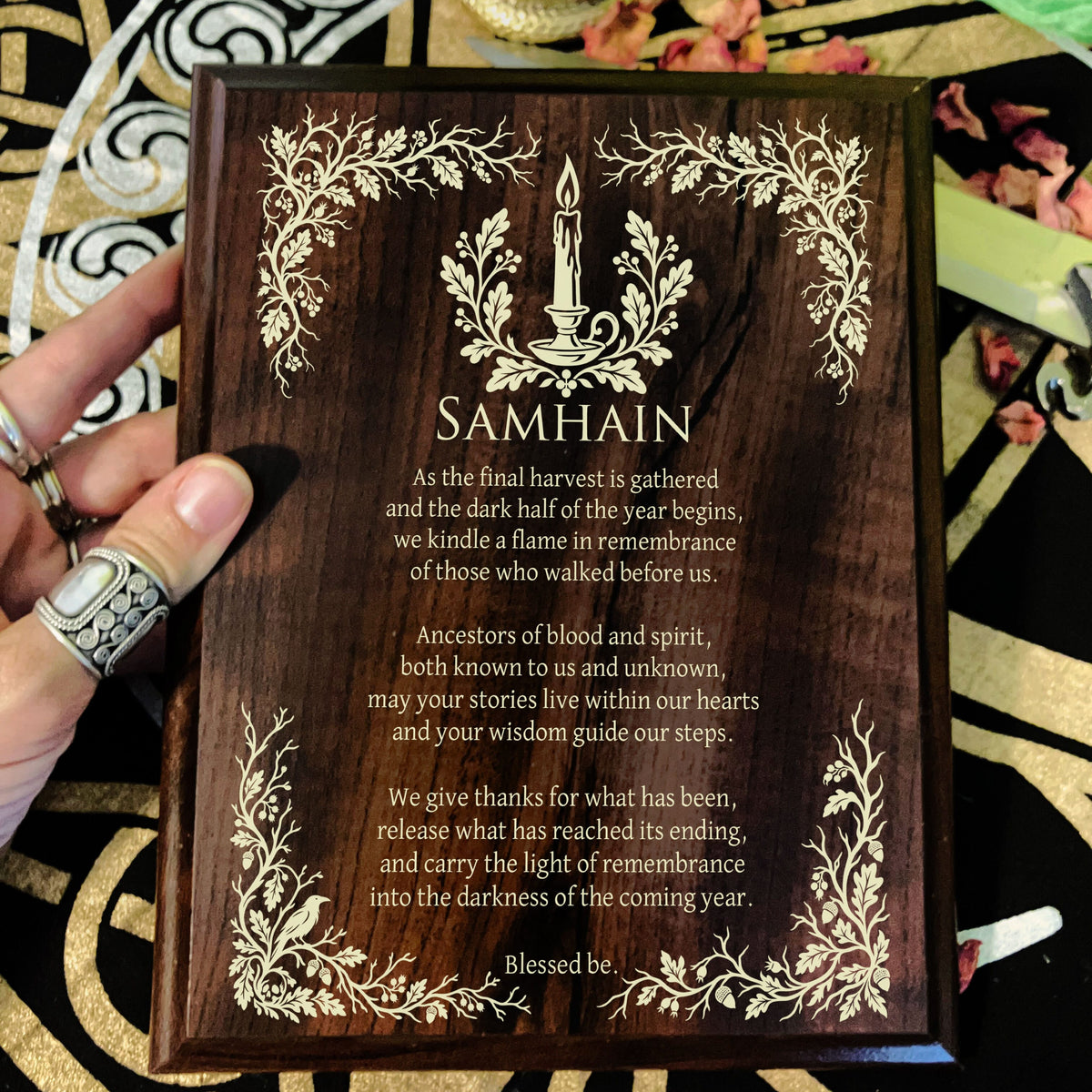 Samhain Prayer Plaque | Pagan Altar Decor & Ancestor Remembrance