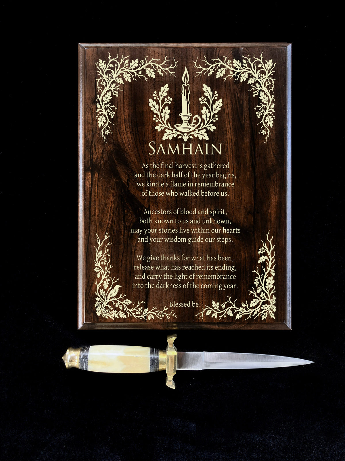 Samhain Prayer Plaque | Pagan Altar Decor & Ancestor Remembrance