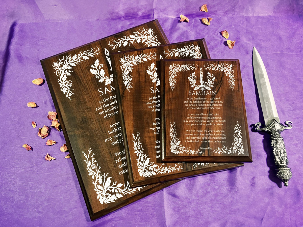 Samhain Prayer Plaque | Pagan Altar Decor & Ancestor Remembrance